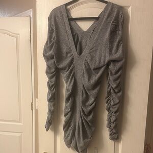 Moda International Sparkling Silver Long Sleeve Dress